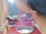 lilrosiedoll Drinks his squirt from a plate